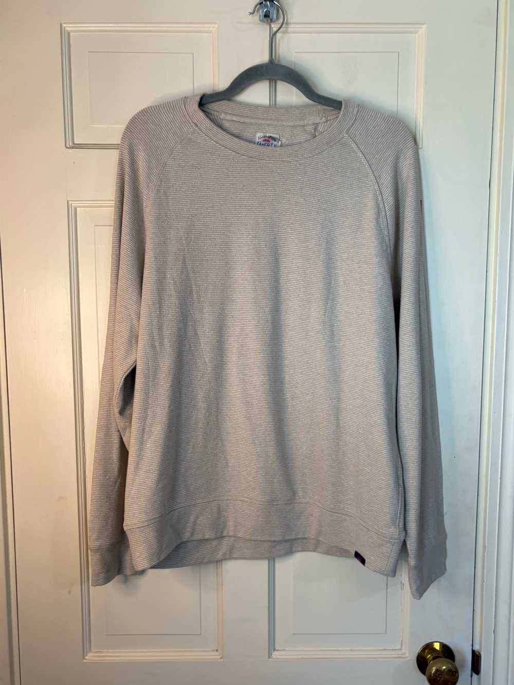 Faherty Legend Sweatshirt Mens Tan Striped Stretch Crewneck Large Soft Casual